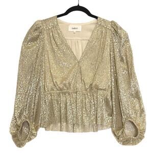 Ba&sh Caitlin Gold Leopard Metallic Lurex Blouse Balloon Sleeve Size 0